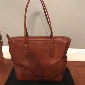 Frye Cognac Side Pocket Double Strap Tote Handbag